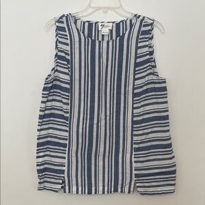 Andrea Jovine Linen & Cotton Blue & White Striped Sleeveless Top size L